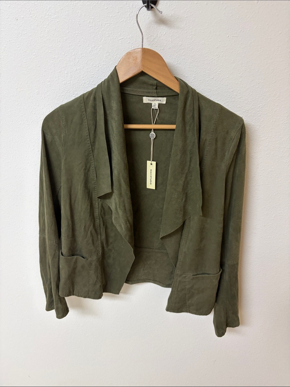 Max Studio Olive Draped Open-Front Blazer women’s size S. NWT